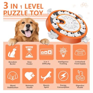 Dog Puzzle Toy, Level 3 in 1 Brain Mental Stimulation Dog Puzzles for Smart Dogs, Interactive Treat Dispenser Cognitive Enrichment Toys Puppy Puzzle Game for Mind Boredom-13.31"x13.31" Orange - Image 2