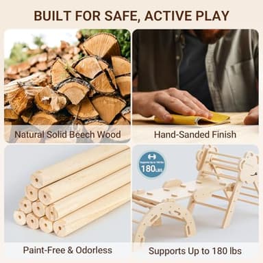 COSYLAND Pikler Triangle Set - 8 in 1 Large Montessori Climbing Toys for Indoor - Wooden Foldable Jungle Gym for Toddler & Baby, CPC/SOR/CE Certified Enjoys Unique Patented Design, Natural - Image 7