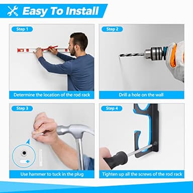 PLUSINNO H5 Horizontal Fishing Rod/Pole Holders for Garage, Wall or Ceiling Mounted Fishing Rod Rack, Aviation Aluminum Fishing Pole Holder Holds up to 10 Rod or Combos or Nets Storage Racks - Image 8