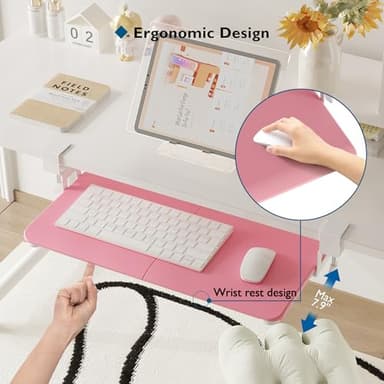 BONTEC KMT01 Under Desk Keyboard Tray, Pull-Out Keyboard & Mouse Platform with C-Clamp, 25.6 x 11.8 in Space-Saving Ergonomic Slide-Out Drawer, Pink - Image 9