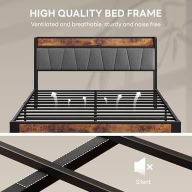 LIKIMIO Full XL Bed Frame, Storage Headboard with Charging Station, Solid and Stable, Noise Free, No Box Spring Needed, Easy Assembly - Image 6