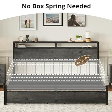 LIKIMIO California King Bed Frame with Storage Headboard, Platform Bed with Drawers and Charging Station, No Box Spring Needed, Easy Assembly, Charcoal Grey - Image 7