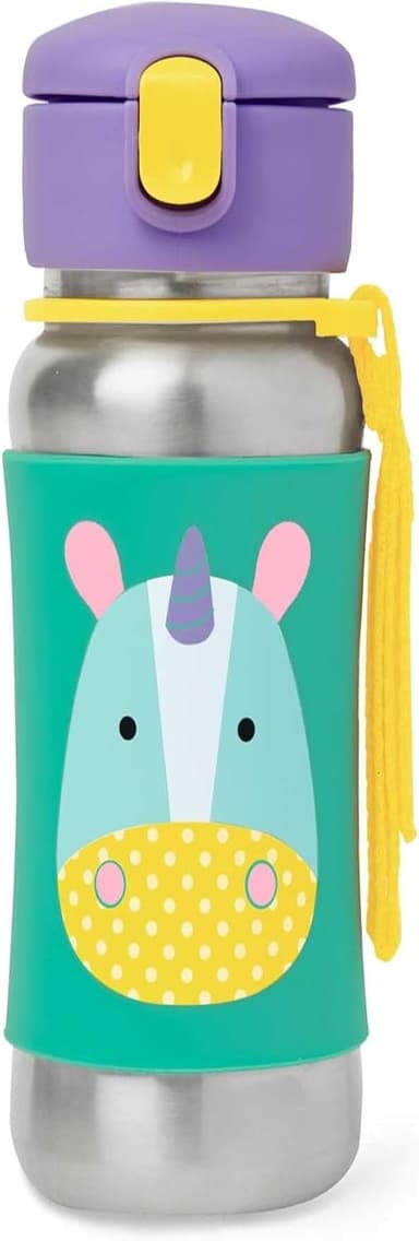 Skip Hop Toddler Sippy Cup with Straw, Zoo Stainless Steel Straw Bottle, Unicorn - Image 2