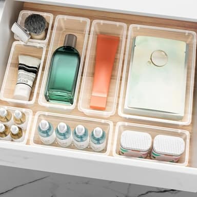 ElegantArray 72 PCS Drawer Organizer Set, 4 Sizes Storage Drawer Units, Clear Plastic Makeup Vanity Organizer and Storage Bins for Makeup, Stationeries, Multiple Gadgets for Bathroom, Office, Bedroom - Image 6