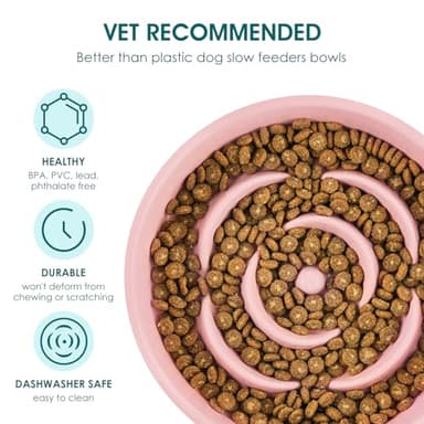 vancasso Slow Feeder Dog Bowl, 0.6 Cups Ceramic Dog Food Dish for Fast Eaters Small Breed, Puzzle Bowl for Small Dogs and Cats, Pink - Image 4