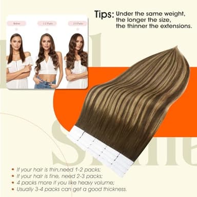 Full Shine Balayage Tape in Hair Extensions Human Hair Color 4 Brown Ombre 24 Blonde And 4 Brown Seamless Skin Weft Invisible Remy Tape in Extensions 24Inch for Women 50Gram 20Pcs Natural Straight - Image 5