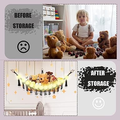 CERETIA Stuffed Animal Hammock with LED Light, Toy Hammock for Stuffed Animals Storage for Kids Room Decor, Stuffed Animal Hammock Corner, Black - Image 4