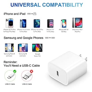 iPhone 14 13 12 Charger Fast Charging 20W PD USB C Wall Charger with 6FT Fast Charging Cable Compatible iPhone 14/13/12/11/Pro/Pro Max/Mini/Xs Max/XR/X, iPad - Image 5