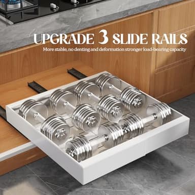 Seinloes 4 Pack Expandable Pull Out Cabinet Organizer 21"Deep With Raising Pad for Framed Cabinets,Upgrade 3 Slide Rails Slide Out Drawers,No Drill Roll Out Shelves,Adjustable Width 12.1"-20.4" White - Image 5