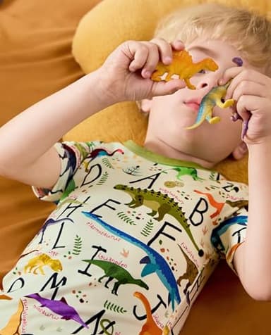 babee Reshinee Bamboo Viscose Toddler Dinosaur Pajamas Boys Girls Kids Baby Cool Short Summer Pjs Set 4-5T Two Piece - Image 2