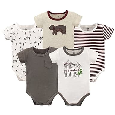 Yoga Sprout Cotton Bodysuit, 5 Pack, Mountains and Woods, 6-9 Months