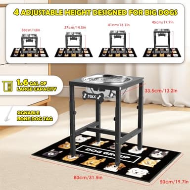 ADENGL 1.6 Gallon Elevated Dog Water Bowl for Large Dogs, 4-Height Adjustable (13–18'') Raised Stainless Steel Bowl with Spill-Proof Mat & Sturdy Metal Stand, Easy-Clean Feeder for Indoor/Outdoor Use - Image 3