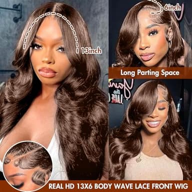 250% Density 13x6 FULL SKINLIKE Real HD Chocolate Brown lace front wig Human Hair Pre Plucked 0.10mm Ultra-thin Invisible Loose Body Wave HD Lace Front Wigs Human Hair Small Knots Full Virgin Hair - Image 6
