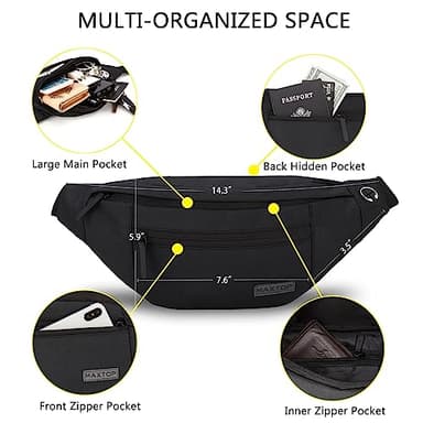 MAXTOP Large Crossbody Fanny Pack with 4-Zipper Pockets,Gifts for Enjoy Sports Festival Workout Traveling Running Casual Hands-Free Wallets Waist Pack Phone Bag Carrying All Phones - Image 3