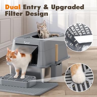 Rywell Stainless Steel Litter Box, Covered XL Extra Large Cat Litter Box Enclosure, Metal Kitty Litter Boxes with Lid, Litter Scoop, Filter Pedal and Litter Mat, Anti-Leakage, Non-Stick, Easy to Clean - Image 4