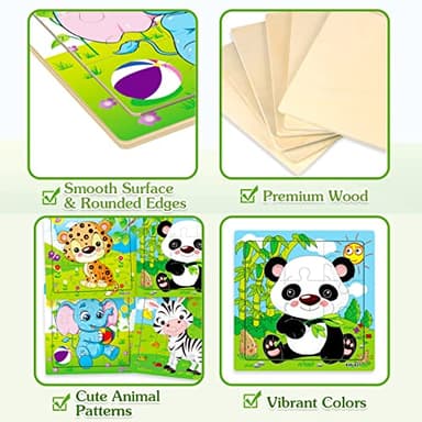Aitey Set of 6 Toddler Puzzles Ages 2-4, Wooden Jigsaw Puzzles for Kids Ages 3-5, Puzzles for Toddlers 2 3 4 Year Old, Kids Puzzle Toys with Animal Patterns Educational Toys for Boys and Girls - Image 6