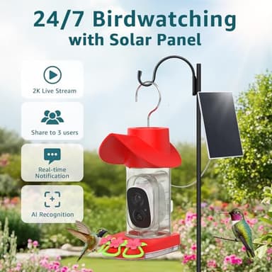 birdsnap® Hummingbird Feeder with Camera Solar Powered, 2K Live Stream AI Bird Identification with 32GB Card Ant Moat Weatherproof WiFi Smart Bird Feeder Camera for Outdoor Birds Watching Gifts - Image 2