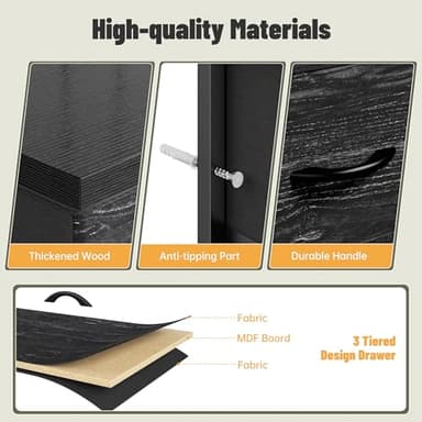 Dresser for Bedroom with 12 Drawers, Charging Station & LED Light & Mesh Door, Large Chests of Drawers for Hallway, Living Room, Entryway, Wooden Top, Metal Frame, Black, 50.6" H x 37.8" W x 11.8" D - Image 8