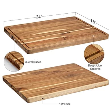 Extra Large Acacia Wood Cutting Board 24"x18" – Reversible Wooden Butcher Block for Kitchen with Deep Juice Groove, Side Handles – Chopping Board & Serving Tray for Meat, Vegetables, Cheese - Image 2