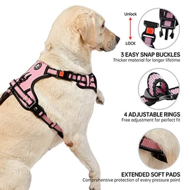 NESTROAD No Pull Dog Harness,Adjustable Oxford Medium Dog Harness with Leash,Reflective No-Choke Pet Vest Harness with Easy Control Soft Handle for Small Medium Large Dogs(M,Pink) - Image 4