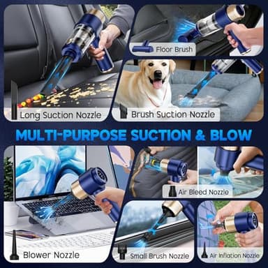 JONYJ Handheld Car Vacuum Cleaner, 16000PA Hand Held Vacuum Portable Cordless, 2 in 1 Air Duster and Vacuum Cleaner with LED Light, Multi-Nozzles, 120W High Power Mini Vacuum for Home, Pet, Office - Image 6