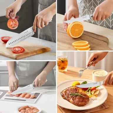 Kuisine Chef Knife Set,High Carbon Stainless Steel Sharp Knife Set Ergonomic Handle,Kitchen Knife Block Set with Built-in Sharpener(Ivory Pro,15PCS) - Image 6