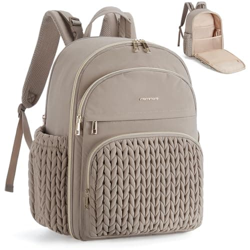 mommore Diaper Bag Backpack Large Baby Bag with Insulated Pockets, Laptop Sleeve Stroller Buckles, Quilted Travel Diaper Backpack with Luggage Strap - Image 1