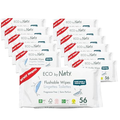 Eco by Naty Flushable Baby Wipes - Compostable and Plant-Based Wipes, Chemical-Free and Hypoallergenic Baby Wipes Safe for Baby Sensitive Skin, 56 Wipes Per Pack (12 Pk) - Image 1