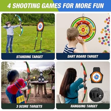 HYES 2 Pack Kids Bow and Arrow with 29" Large Dart Board, LED Light Up Archery Set with 24 Suction Cup Arrows, Indoor Outdoor Sport Toys Gifts for 3 4 5 6 7 8 9 10 11 12 Year Old Boys Girls - Image 2