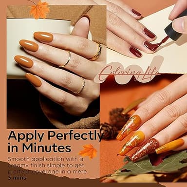 Modelones Gel Nail Polish Set, 6 Fall Colors 2025 Nude Brown Gel Polish Glitter Pearl Shimmer Cinnamon Tawny Orange Cherry Mocha Nail Polish All Skin Tones Soak OFF LED Halloween Nail Art Kit DIY Gift - Image 4