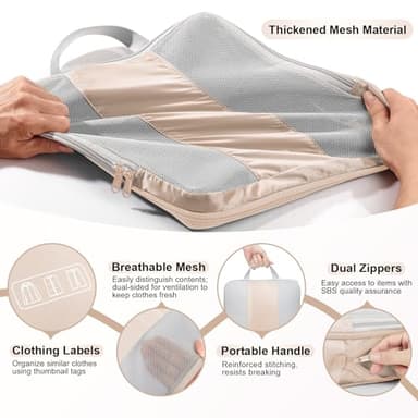 10 Set Compression Packing Cubes for Travel Women Mom,OlarHike Luggage Clothes Storage Gifts for Travelers,Airplane/Cruise/Car/Train Travel Essentials,Compressible Expandable Saver Space Bags(Beige) - Image 7