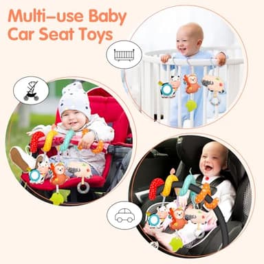 XIXILAND Car Seat Toys for Babies 0-6 Months Boy Girl Carseat Toys Hanging Spiral Stroller Toys, Infant Toys Baby Toys 0-6 Months Newborn Toys 0 3 Months Brain Development with Mirror Teether Rattle - Image 6