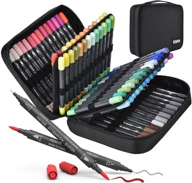 KEMYR Markers for Adult Coloring Books: 80 Color Dual Tip Fine & Brush Pens - Water-Based Coloring Marker for Adults Drawing Sketching Bullet Journal Writing Lettering No bleeding - Image 1