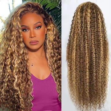 abbildung 30inch Highlight Ombre Lace Front Wig Human Hair 13x6 HD Honey Blonde 4/27 Deep Wave Lace Frontal Wigs Glueless Wigs Human Hair - Image 1