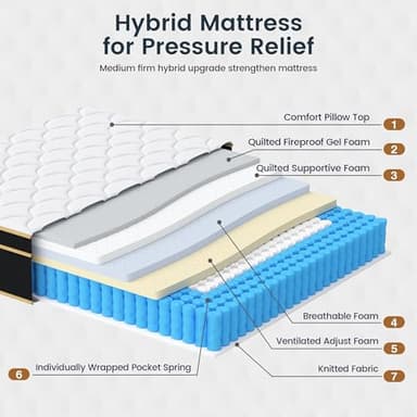 LETMOON Firm King Size Mattress, 12 Inch Gel Memory Foam Hybrid Mattress King Bed in a Box, Pressure & Pain Relief, Individual Pocket Spring, Edge Support, CertiPUR-US - Image 3