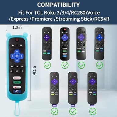 2 Pack Cute Roku Remote Cover - Silicone Protective Case for Roku TV TCL - Anti Slip Remote Sleeve Glow in The Dark (Glow Green + Glow Blue) - Image 2