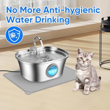 Cat Water Fountain with Water Level Window, One Set of Filter, 108oz/3.2L Pet Water Fountain for Cats/Dogs Inside, 304 Stainless Steel, Dishwasher Safe with Low Noise Pump, Filtration System - Image 2