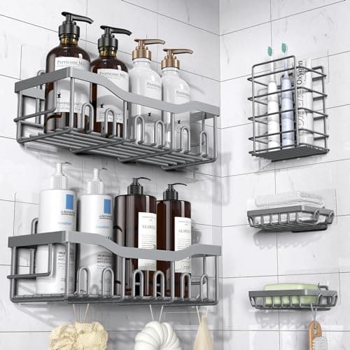 EUDELE 5-Pack Rustproof Stainless Steel Shower Caddy – No Drill Adhesive Bathroom Organizer with Large Capacity, Spacious Shower Shelves for Inside Shower, Kitchen & Home Decor Storage-XL Size - Image 1