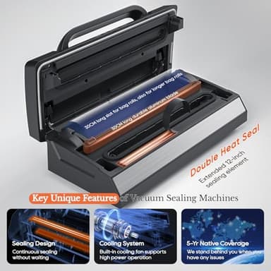 Upgraded Vacuum Sealer for Liquid, SEATAO 90Kpa Vacuum Sealer Machine for Dry/Moist/Liquid Food, Easy-Lock Handle, Double Heat Seal, Built-in Cutter and Bag Storage & Removable Drip Tray - Image 4