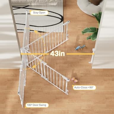 Cumbor 34" Extra Tall No Bottom Bar Baby Gate for Stairs, Wall Mounted Dog Gate Indoor for Larger Pets, Expandable 29.2-43" Safety Gate for Doorways, Wide Walk Thru Door for Easy Access (White - Image 6
