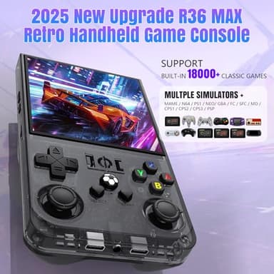 2025 New Upgrade R36MAX Retro Handheld Game Console with 64G Built-in 18000+ Classic Games, Portable Hand Held Open Source Linux System 4.0-in 4k HD IPS Screen Video Player (Black 64GB) - Image 2