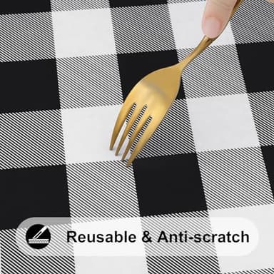 Smiry Rectangle Picnic Table Cloth, Elastic Waterproof Fitted Vinyl Tablecloths, Flannel Backed Buffalo Plaid Table Covers for Dining, Camping, Outdoor (Black and White, 36" x 60") - Image 7