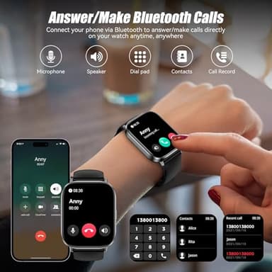 ganopterygon Smart Watch, 2.01" HD Touchscreen Fitness Watch, Bluetooth Calls, 120 Sports Modes Activity Tracker, 24/7 Heart Rate & Sleep Monitor, IP68 Waterproof, iOS Android Compatible (Black) - Image 2