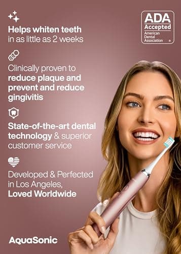 Aquasonic Vibe Series Ultra-Whitening Toothbrush – ADA Accepted Electric Toothbrush - 8 Brush Heads & Travel Case – 40,000 VPM Motor & Wireless Charging - 4 Modes w Smart Timer – Satin Rose Gold - Image 6