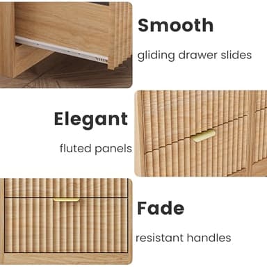 Wodeer LED Nightstand with Charging Station, Fluted Nightstand Set of 2, Wood Nightstands with 2 Drawers & Metal Handles, Modern Bedside Table & End Tables, Farmhouse Night Stands for Bedroom, Natural - Image 8