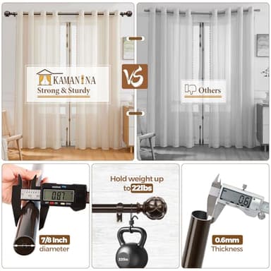 KAMANINA Curtain Rods for Windows 72 to 144 Inches (6-12ft) Long Heavy Duty Curtain Rod, 7/8 Inch Adjustable Decorative Drapery Rods with Netted Texture Finials, Bronze - Image 7