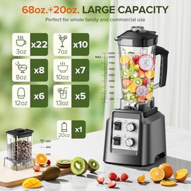 Blenders for Kitchen, Smoothie Blender with Timer - Countertop Blenders with 68oz Dishwasher-Safe Pitcher, Ice Crushing & Frozen Fruit, BPA Free - Image 4