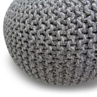 SIMPLIHOME Nikki Boho Round Hand Knit Pouf in Grey Cotton for the Living Room, Bedroom and Kids Room - Image 5