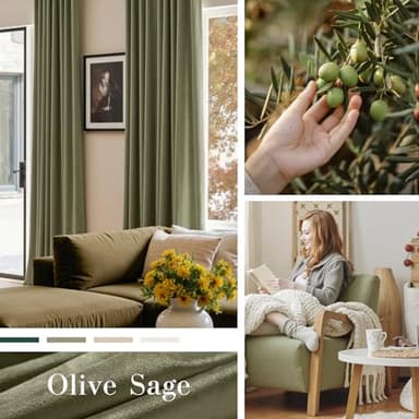 Lazzzy Velvet Curtains Sage Green Thermal Insulated Drapes for Bedroom Living Room Blackout Privacy Home Decor Rod Pocket 84 Inch Length 2 Panels, Olive Sage, W62 x L84 - Image 3