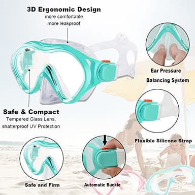 HH HHAO SPORT Kids Mask Fins Snorkel Set Snorkeling Packages, with Diving Mask, Snorkel, Adjustable Swim Fins, Mesh Bag, Anti-Fog Anti-Leak Snorkeling Gear for Kids for Snorkeling Swimming Diving - Image 3